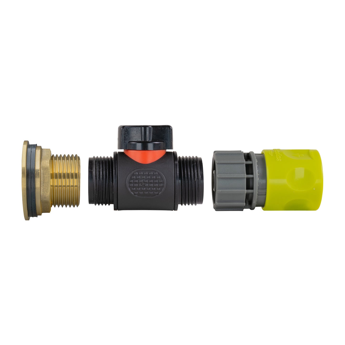 Water Butt Brass Kit 1" with In-Line Valve + Female Quick Connector Lime
