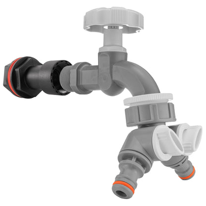 Water Butt Extension Kit 3/4" with Grey Dial Tap + Two-Way Splitter and Drill Bit