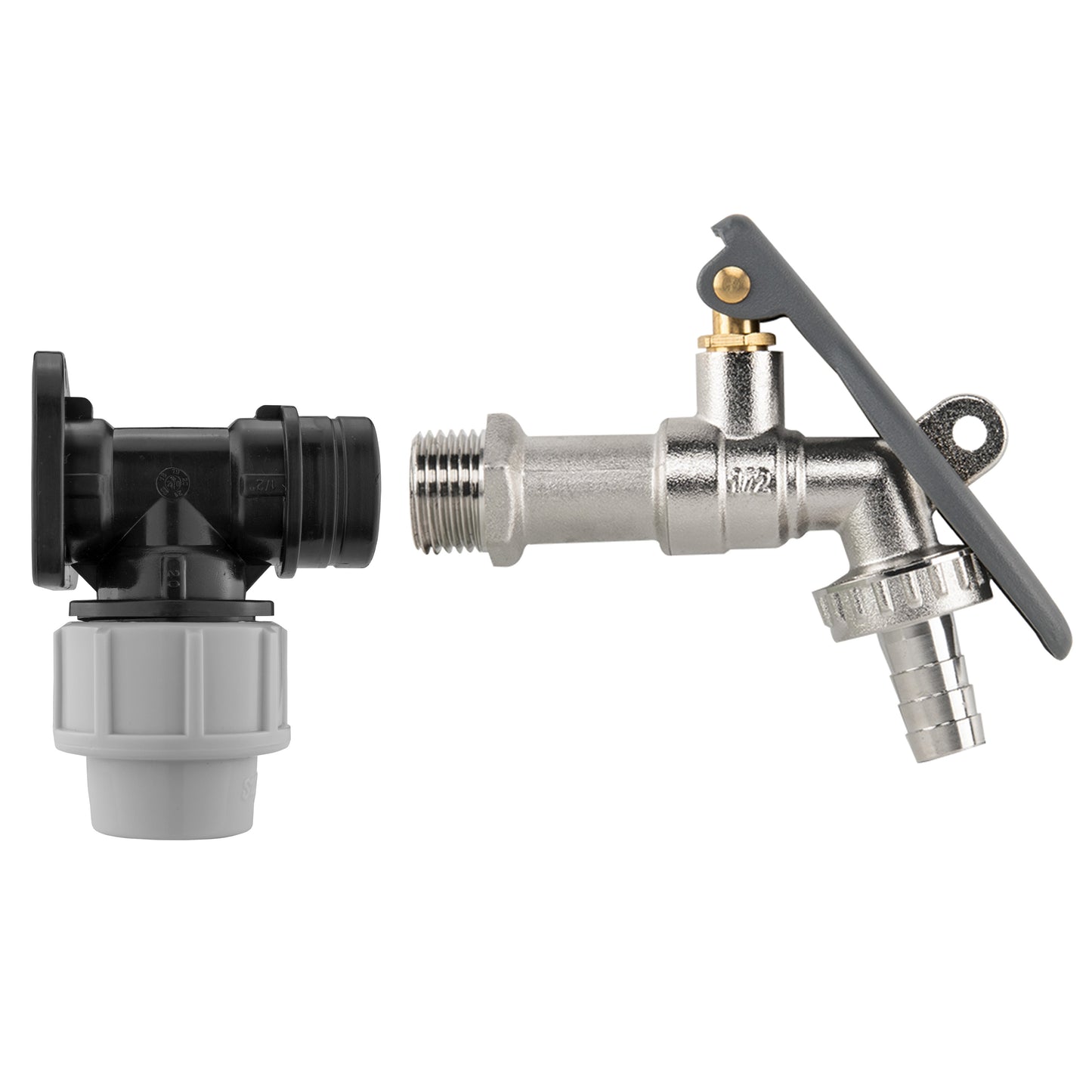 Wall Flange Kit 20mm MDPE – Lever Tap Hose Barb and Lever Lock
