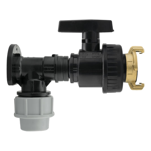 Wall Flange Kit 32mm MDPE + Large Plastic Valve + Geka