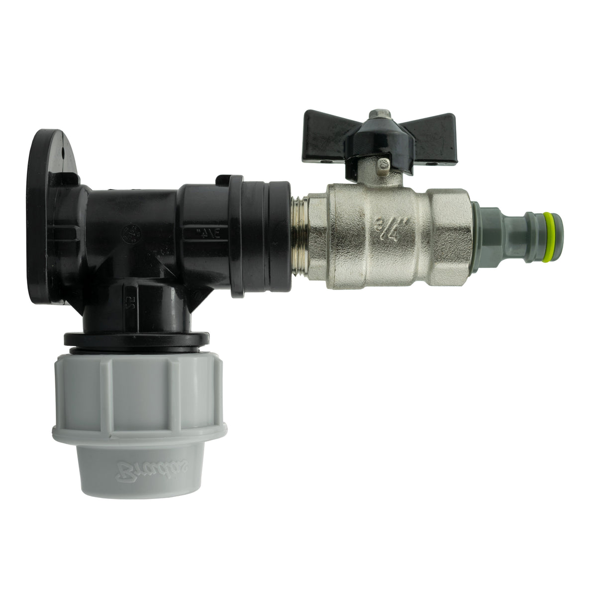 Wall Flange Kit 32mm MDPE + Bib Valve + Click Lock Male Lime