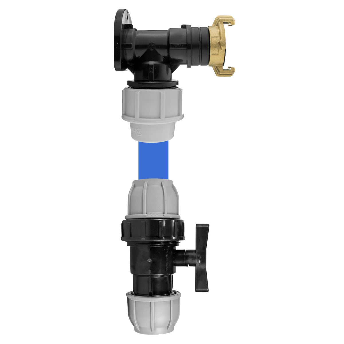 Wall Flange Kit 32mm MDPE + 32mm MDPE Valve + ¾” BSP Geka