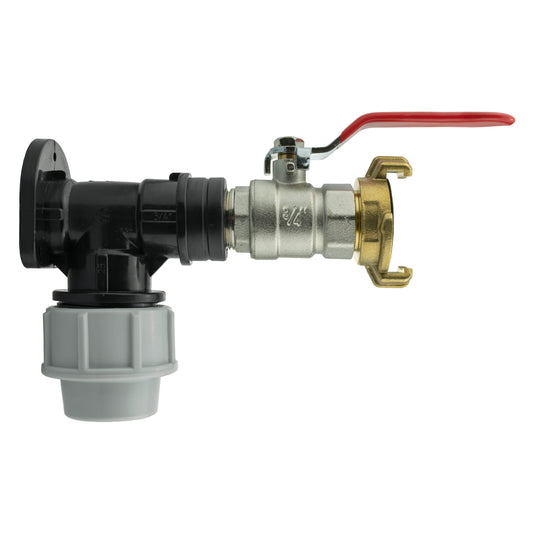 Wall Flange Kit 32mm MDPE + Lever Valve + ¾” BSP Geka