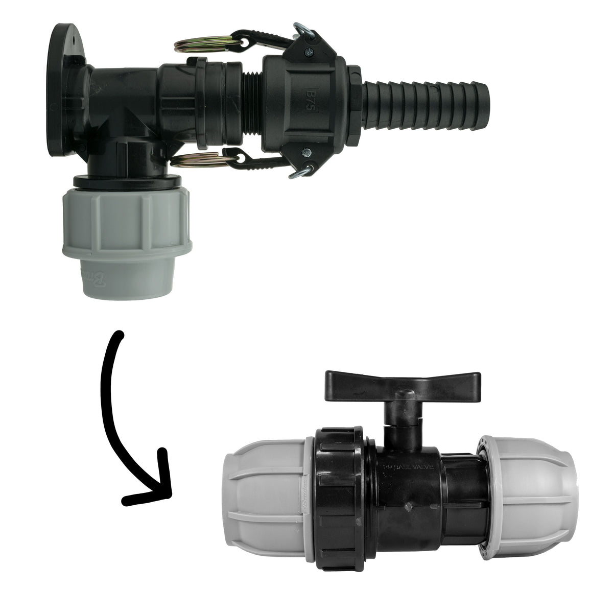 Wall Flange Kit 32mm MDPE + 32mm MDPE Valve + 3/4" Camlock Type B+E