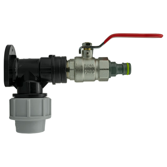 Wall Flange Kit 32mm MDPE + Lever Valve + Quick Connect Male