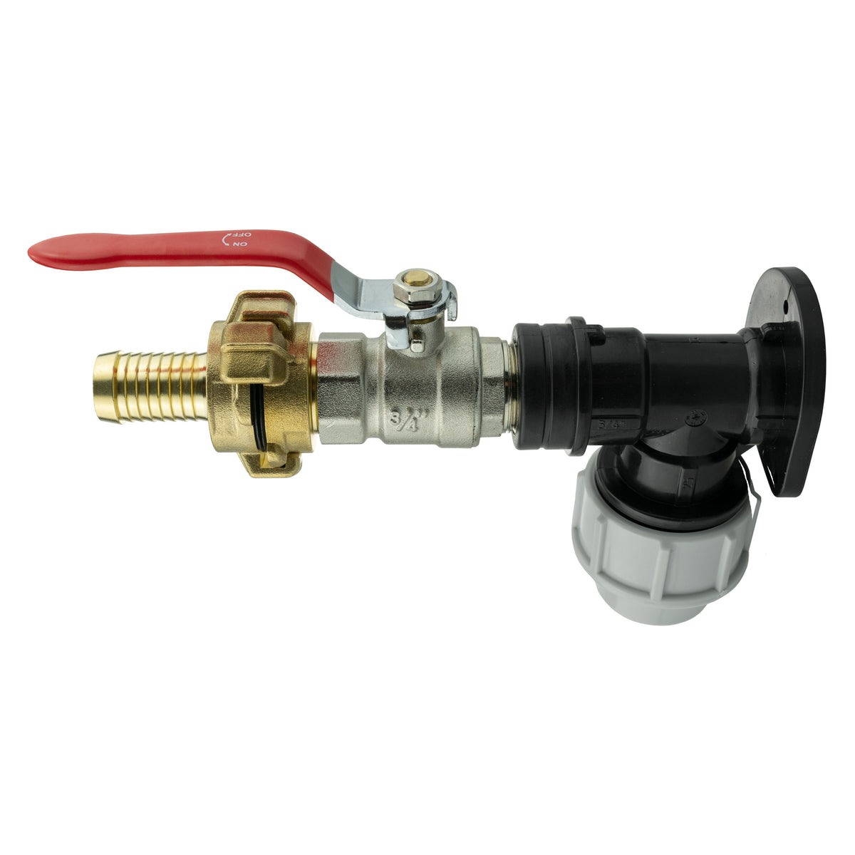 Wall Flange Kit 32mm MDPE + Lever Valve + 19mm Barbed Geka Set