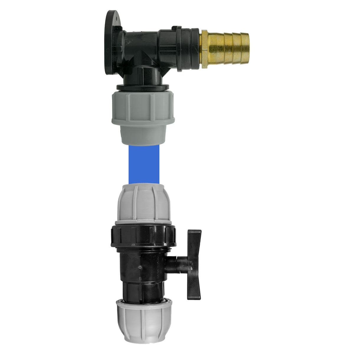 Wall Flange Kit 25mm MDPE + MDPE Valve + 25mm Brass Barb