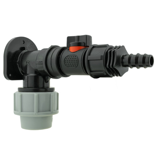 Wall Flange Kit 32mm MDPE + In-Line Valve + 1/2" Barb