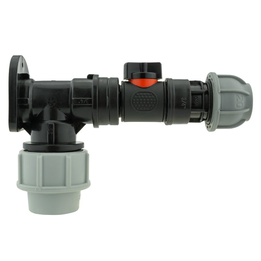 Wall Flange Kit 25mm MDPE + In-Line Valve + 20mm MDPE Joiner