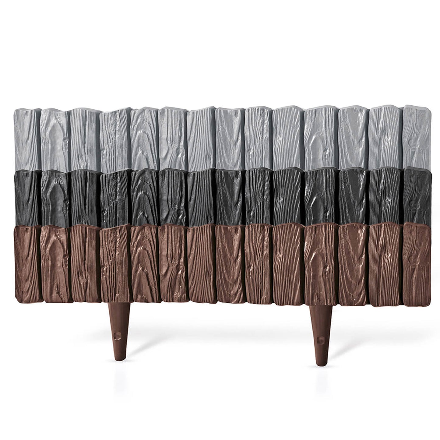 Lawn Edging, Plastic Palisade Wood Effect, 2.32m, Gray