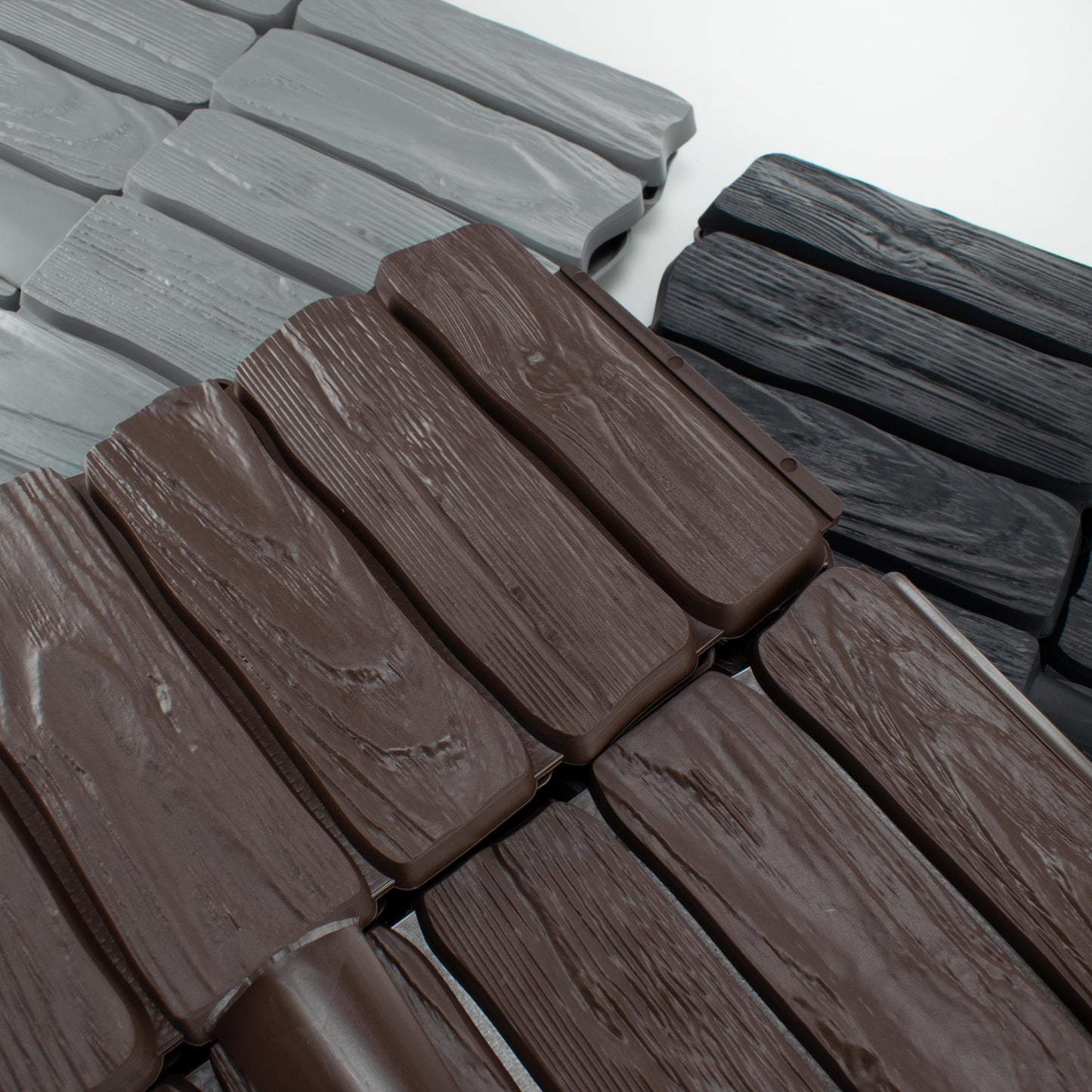 Lawn Edging, Plastic Palisade Wood Effect, 2.32m, Gray