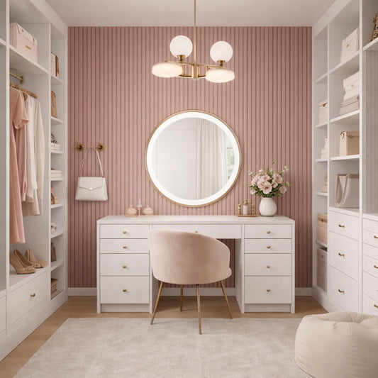 Acoustic Wall Panels in Dusky Pink with White Backing