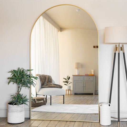 Akiko - Full Length Gold Metal Arched Mirror - 180cm x 105cm