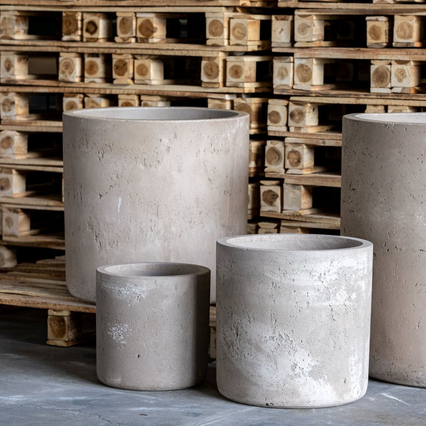 Aurella | Truffle – 40cm Large Concrete Cylinder Planter – 34L Round Plant Pot