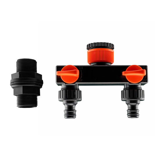 ¾” BSP Water Butt Fitting with 2-Way Quick Connect Valved Splitter