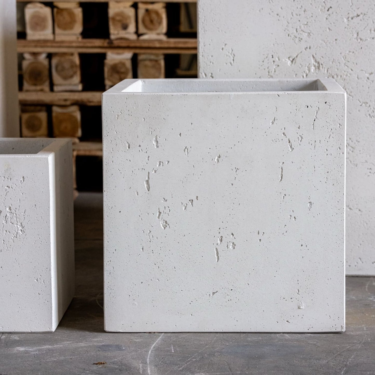 Cubrosa | White Mist – 55cm Large Square Concrete Planter – 115L Modern Plant Pot