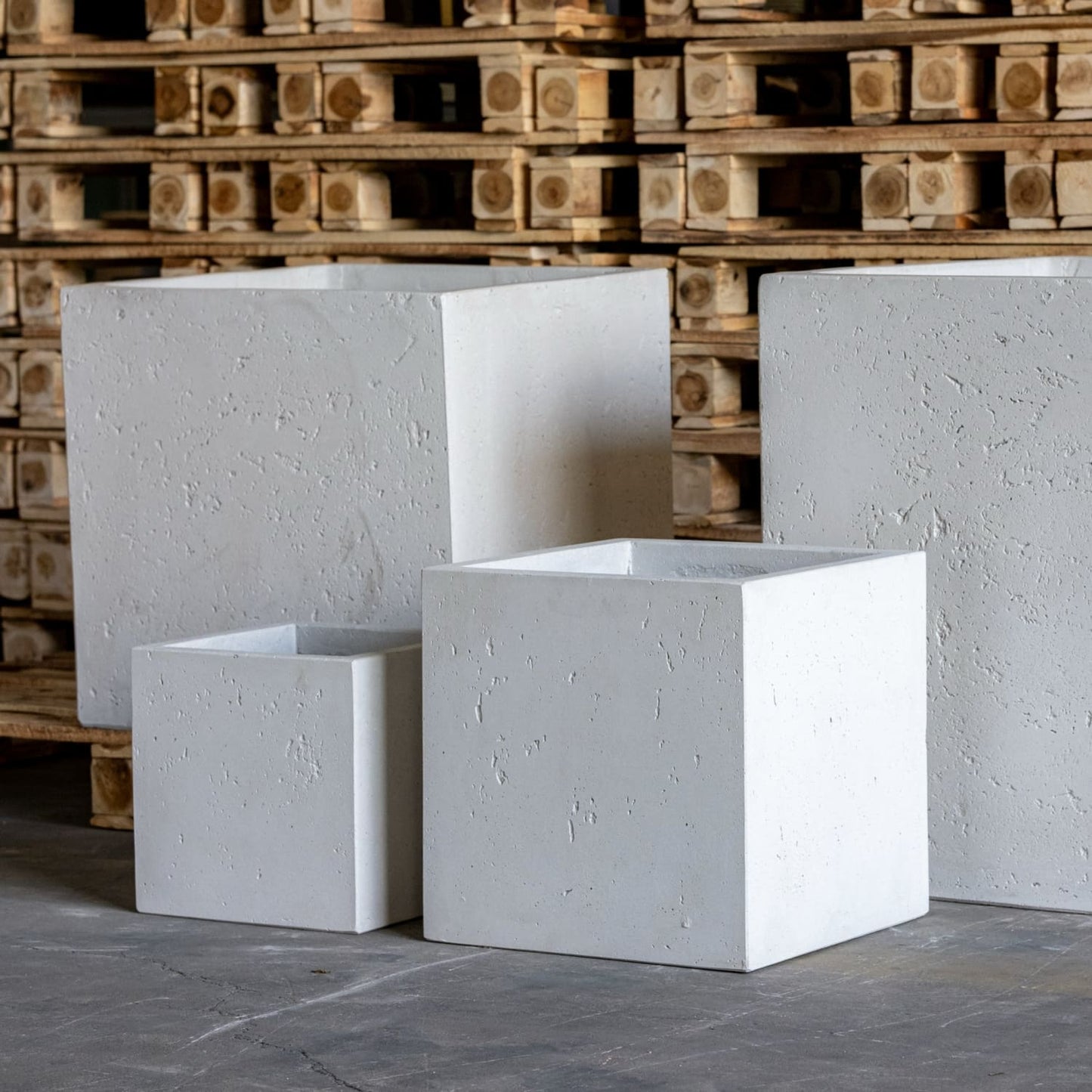 Cubrosa | White Mist – 55cm Large Square Concrete Planter – 115L Modern Plant Pot