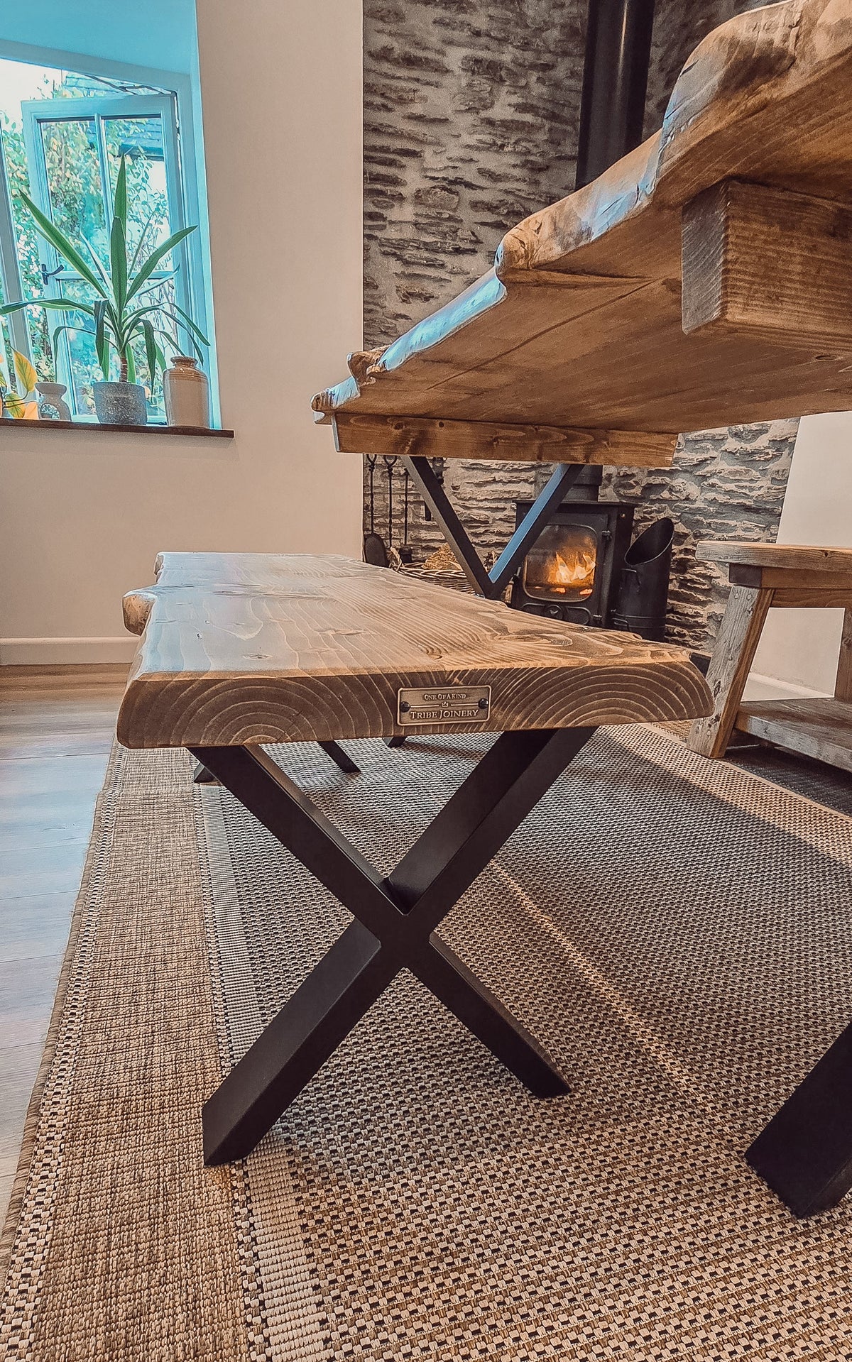 Bench For Dining Table Live / Waney Edge With Metal X Legs