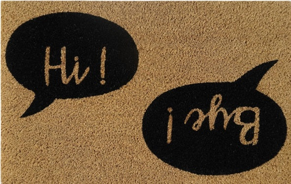 Doormat 60cm x 40cm - 'Hi! Bye!' - Absorbent Coir Mat for Indoor/Outdoor