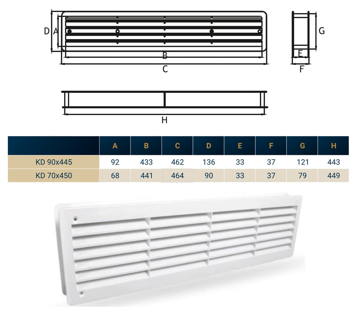 Door Louvre Vent KD 90mm—445mm
