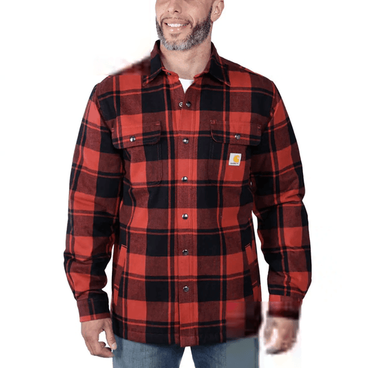 Carhartt 105939 Relaxed Fit Heavyweight Flannel Sherpa-Lined Shirt Jac Red Ochre XL