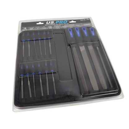 US PRO Tools 16pc Engineers Files and Needle File Set Flat Half, Round Tri Square 7563
