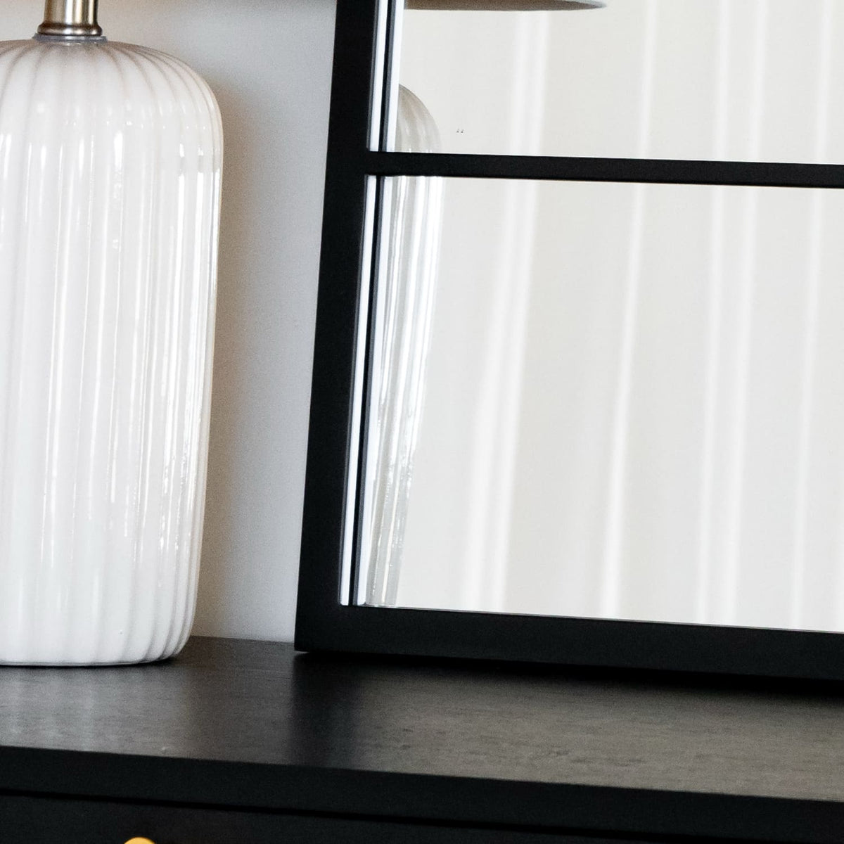Kyō - Black Metal Rectangle Lattice Window Mirror - 120cm x 95cm