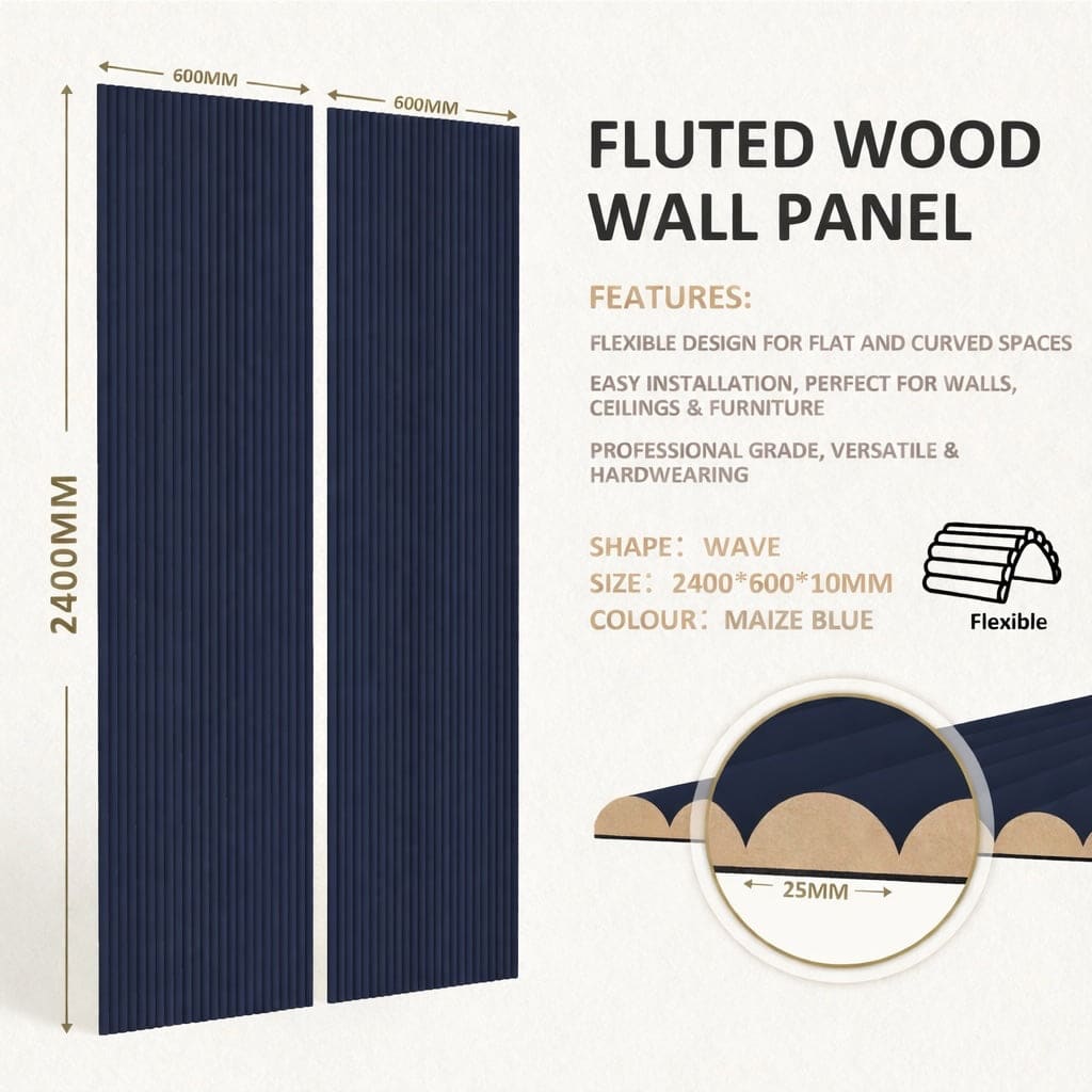 Large Fluted Wall Panels in Blue Maize - 240cm x 60cm