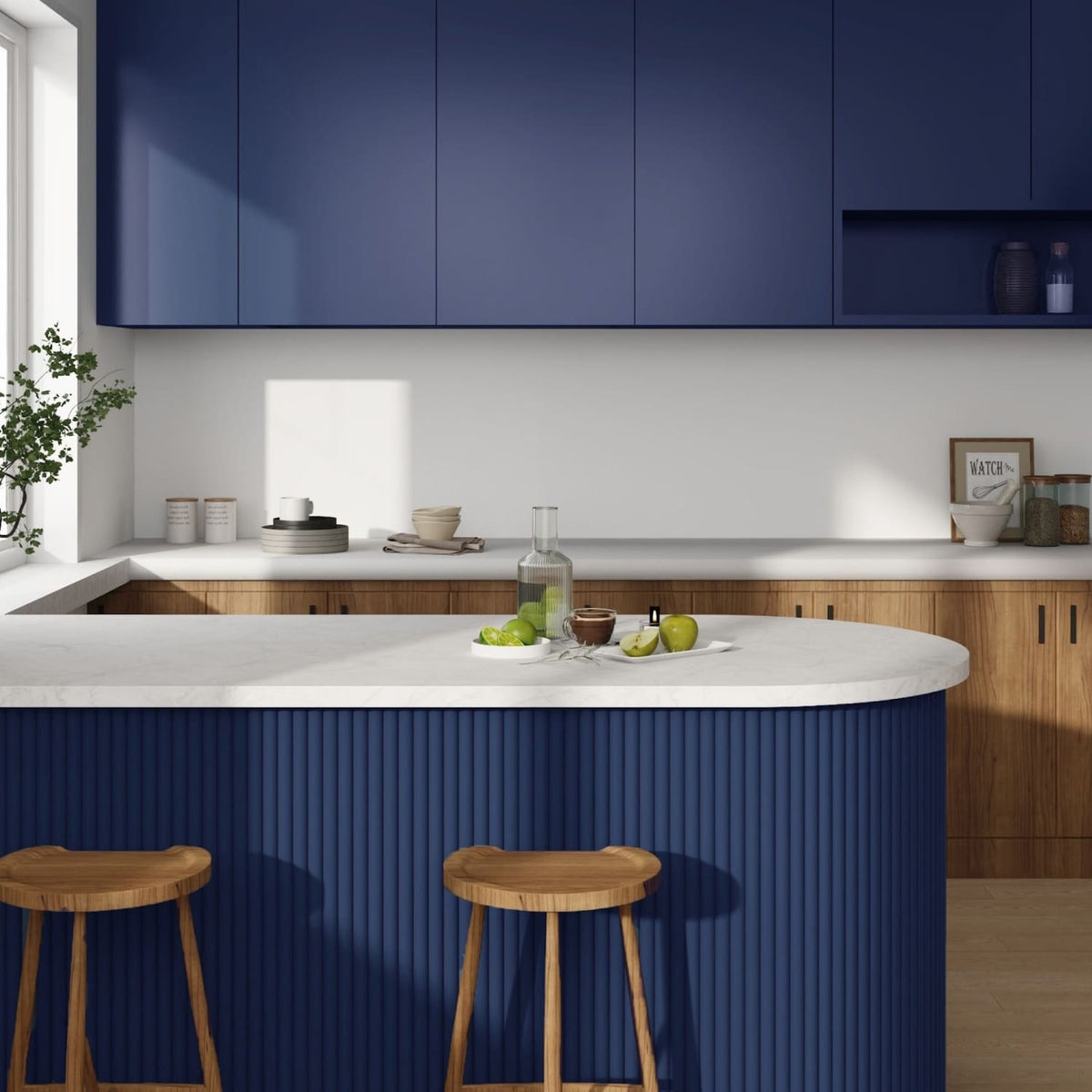 Large Fluted Wall Panels in Blue Maize - 240cm x 60cm