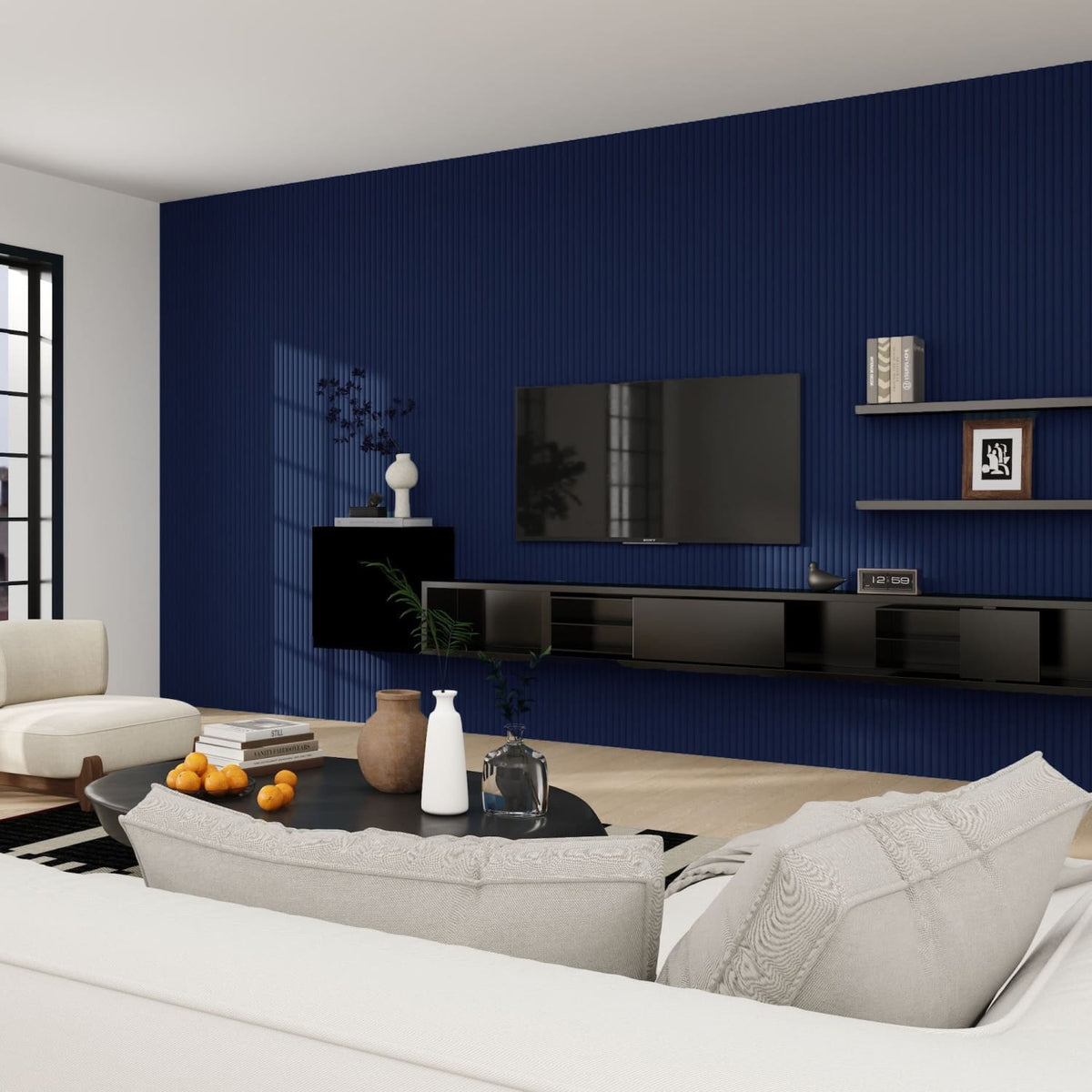 Large Fluted Wall Panels in Blue Maize - 240cm x 60cm