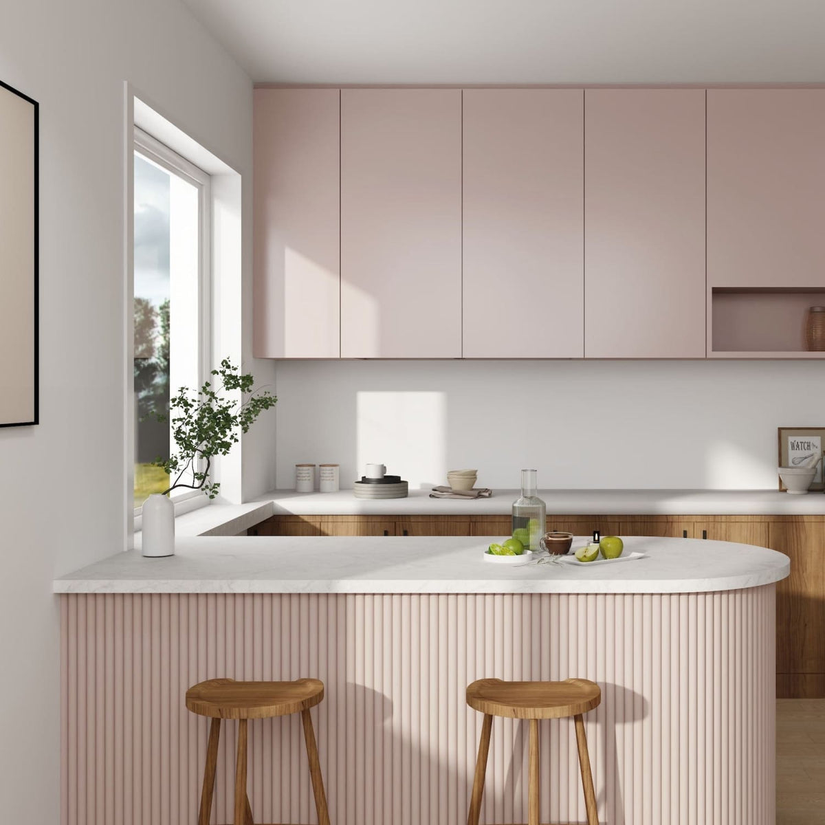 Large Fluted Wall Panels in Dusky Pink - 240cm x 60cm