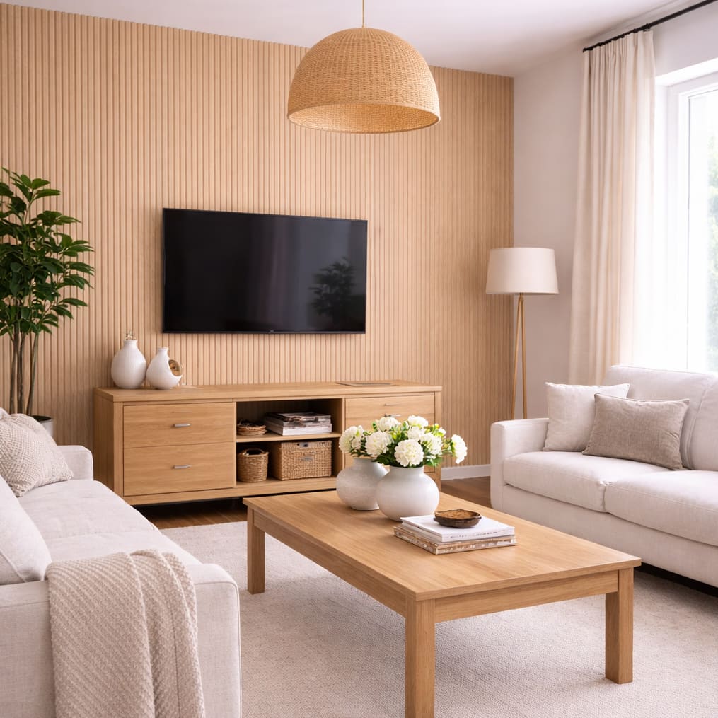 Large Fluted Wall Panels in Natural Oak - 240cm x 60cm