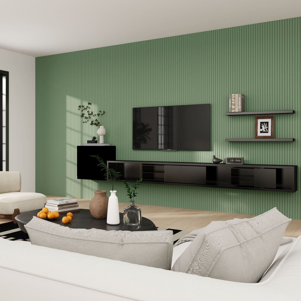 Large Fluted Wall Panels in Vintage Sage Green - 240cm x 60cm