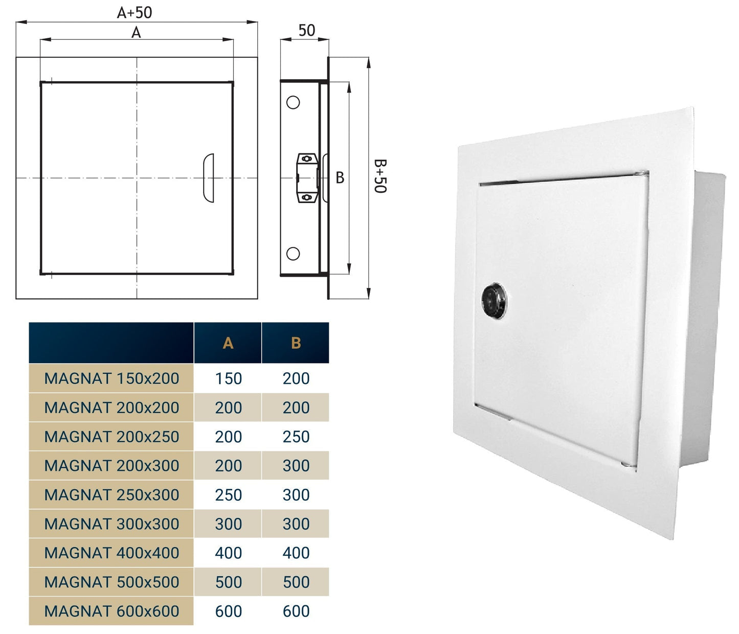 Access Panel Door Metal With Lock, White 150mm x 200mm