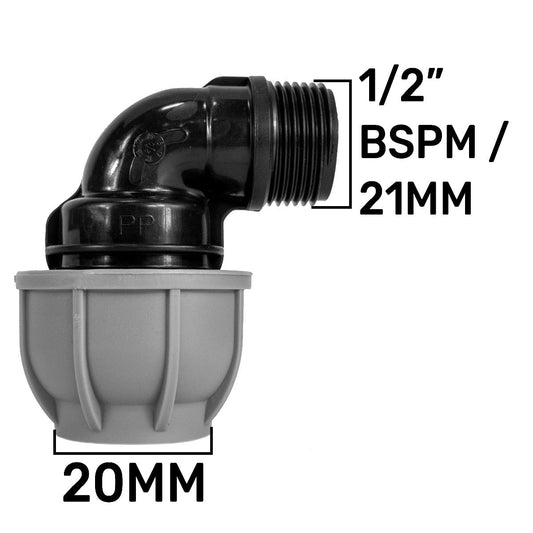 MDPE Elbow 20mm - 1/2" BSPM