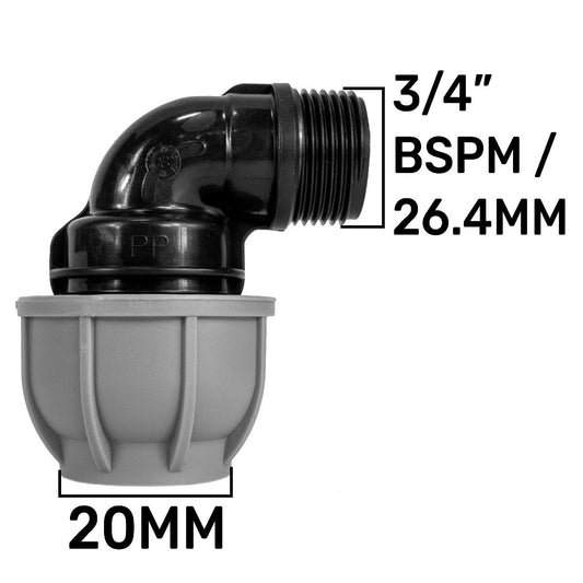 MDPE Elbow 20mm - 3/4" BSPM