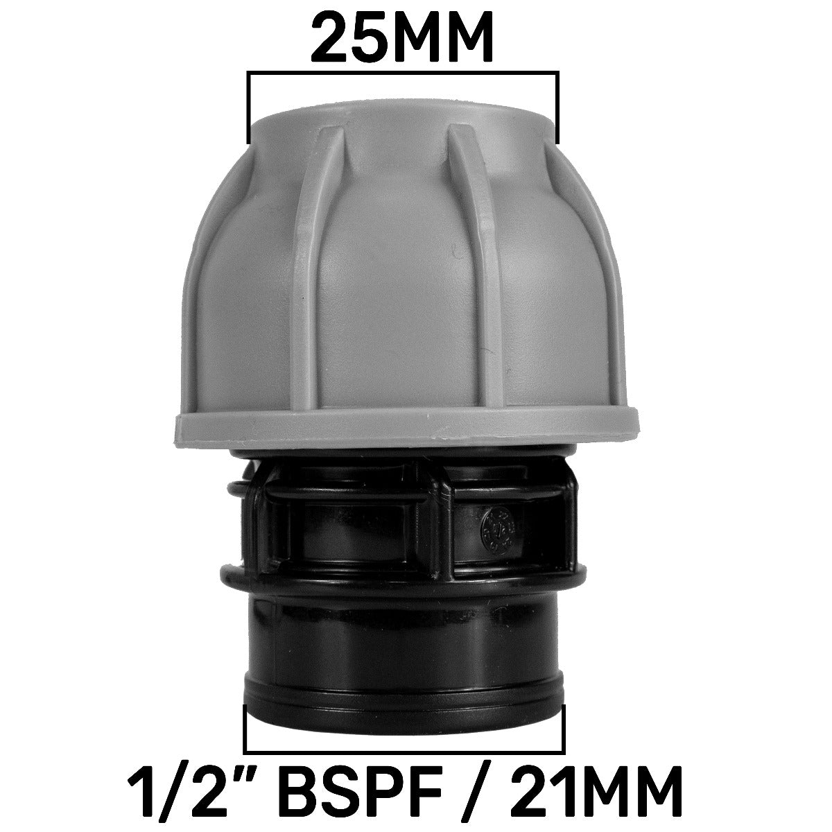 MDPE Straight Joiner 25mm - 1/2" BSPF