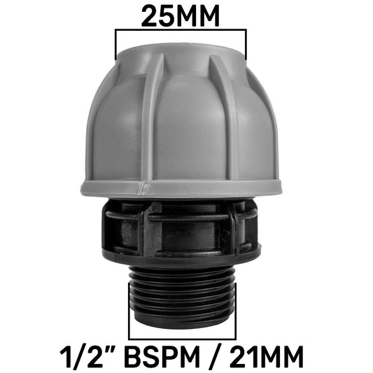 MDPE Straight Joiner 25mm - 1/2" BSPM