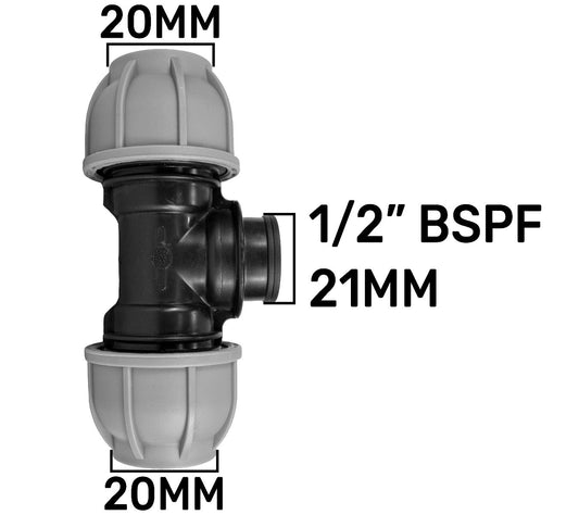 MDPE Tee 20mm - 1/2" BSPF - 20mm