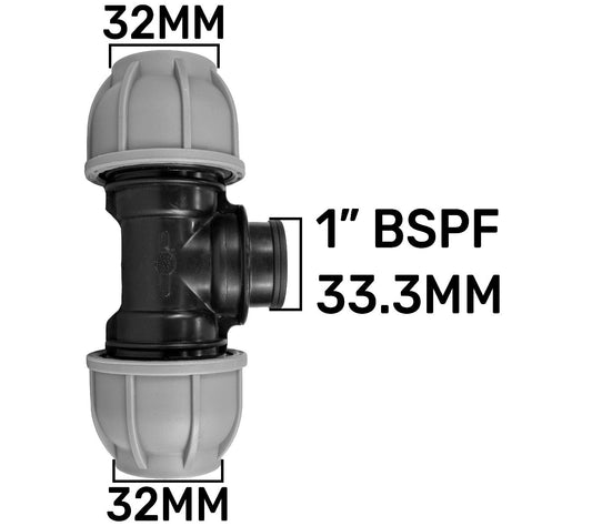 MDPE Tee 32mm - 1" BSPF - 32mm