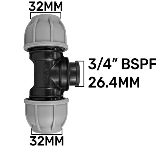 MDPE Tee 32mm - 3/4" BSPF - 32mm