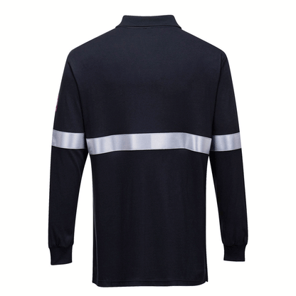 Portwest FR03 Flame Resistant Anti-Static Long Sleeve Polo Shirt with Reflective Tape