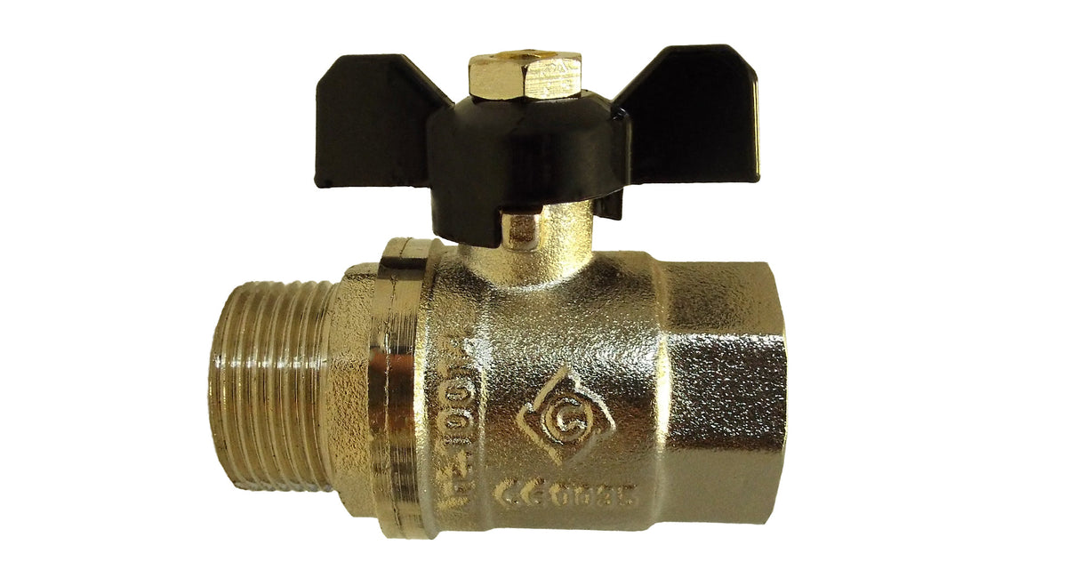 Brass Nickel-Plated Butterfly Valve 3/4" BSPM-F