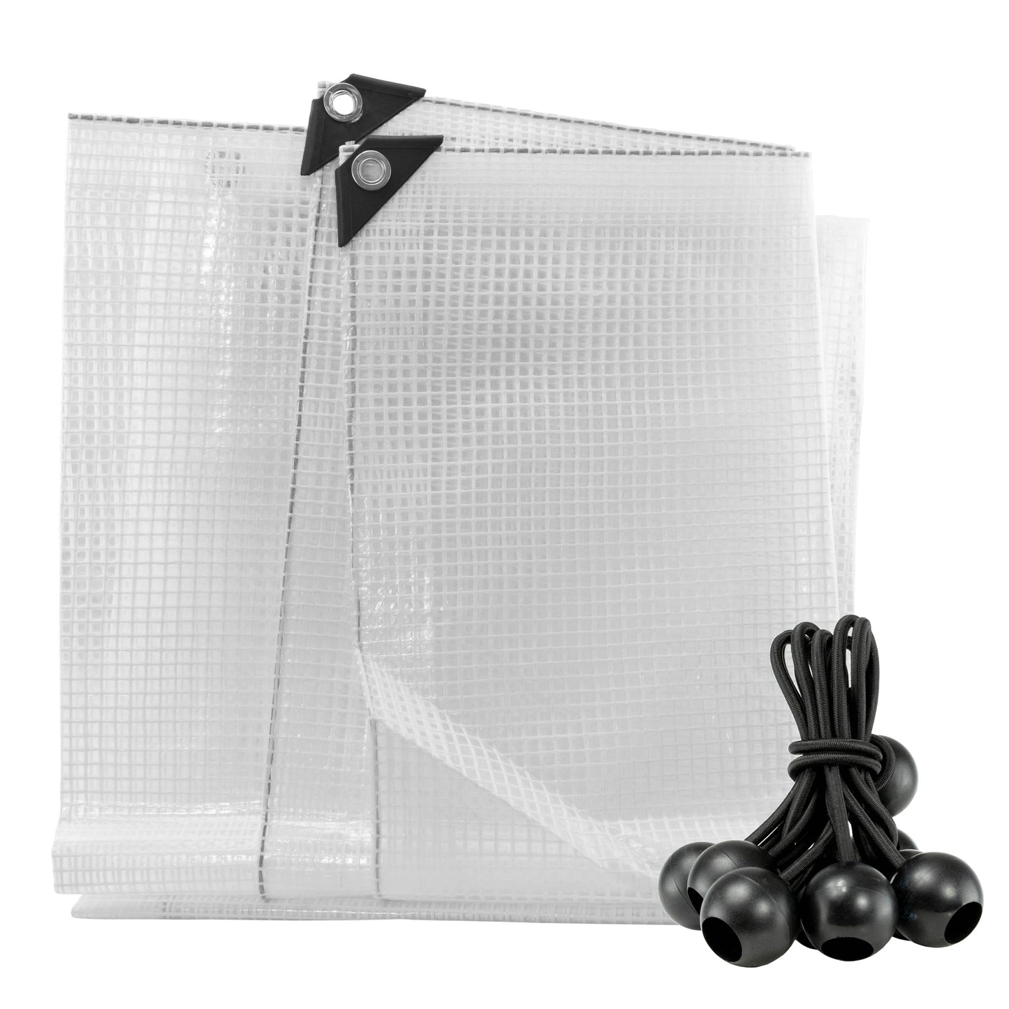 Clear M-Grade Tarpaulin with 10 x 4" Bungee Balls (Black)