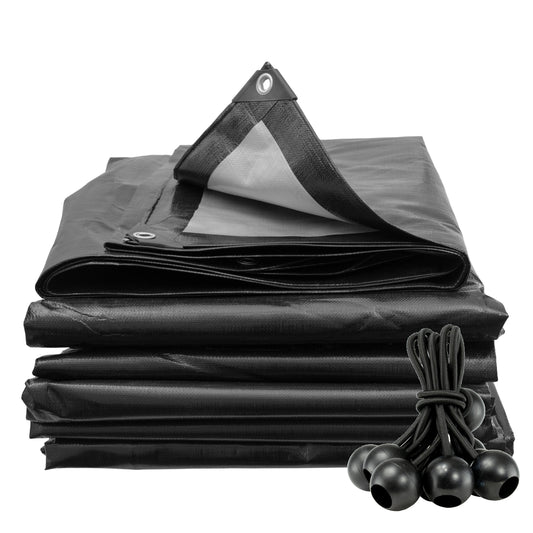 Black/Silver L-Grade Tarpaulin with 10 x 4" Bungee Balls (Black)