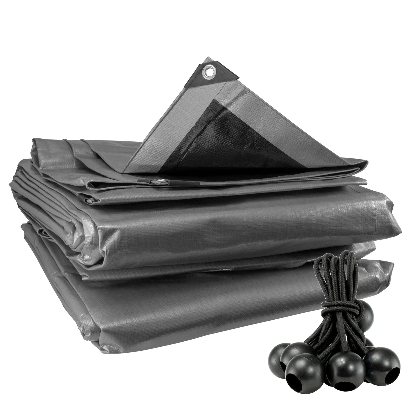 Silver XL-Grade Tarpaulin with 10 x 4" Bungee Balls (Black)