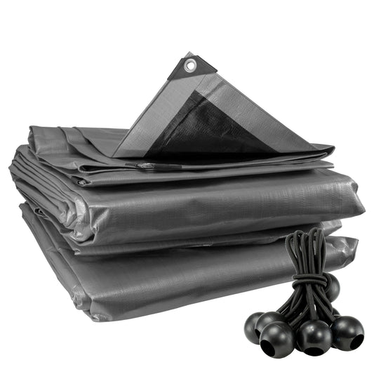 Silver XL-Grade Tarpaulin with 10 x 4" Bungee Balls (Black)