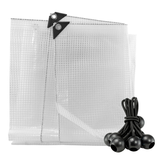 Clear XL-Grade Tarpaulin with 10 x 4" Bungee Balls (Black)