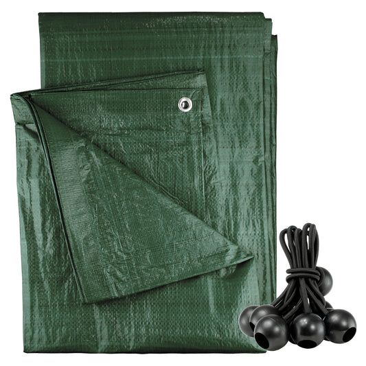 Green M-Grade Tarpaulin with 10 x 4" Bungee Balls (Black)