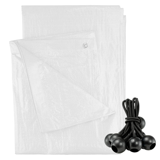 White M-Grade Tarpaulin with 10 x 4" Bungee Balls (Black)